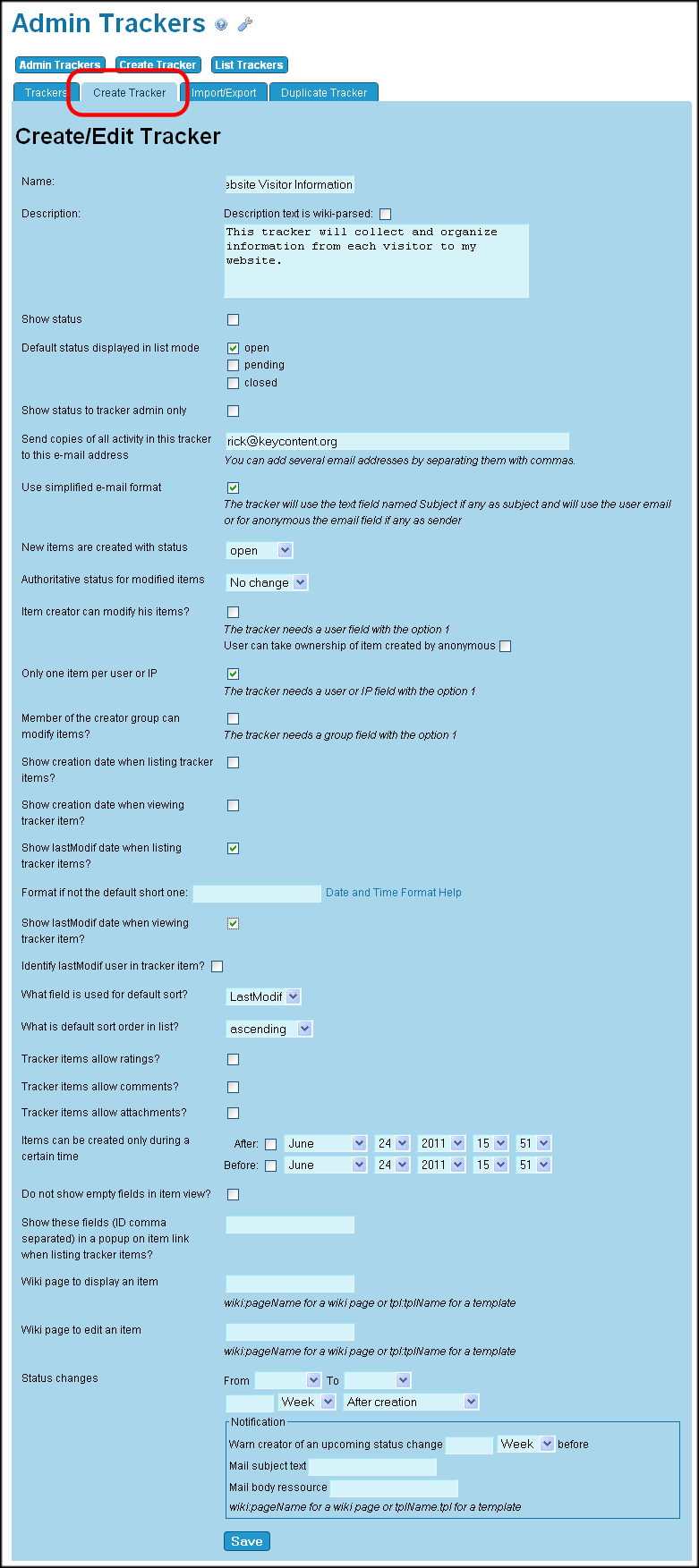 Create tracker